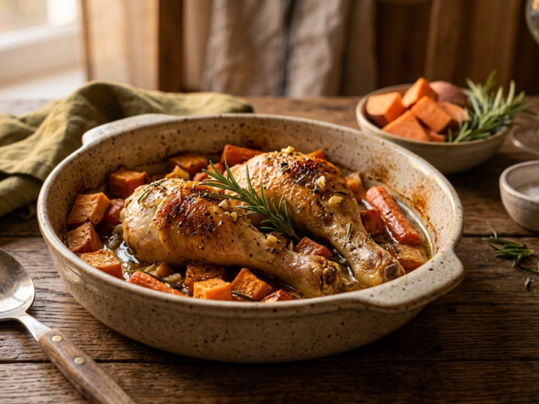 Buttered Rosemary Chicken Drumsticks and Baked Sweet Potatoes