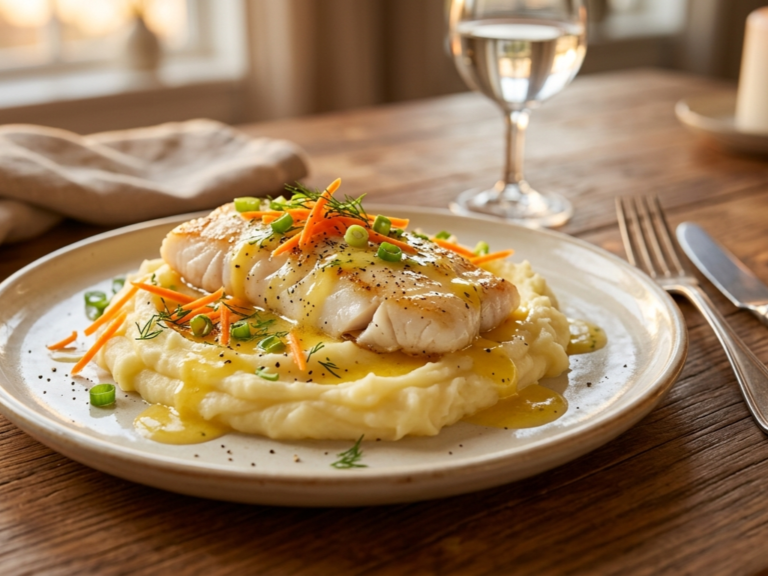 Lemon Butter Haddock over Mashed Potatoes