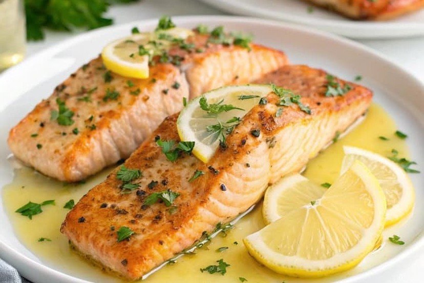Baked Salmon with Lemon Butter Sauce