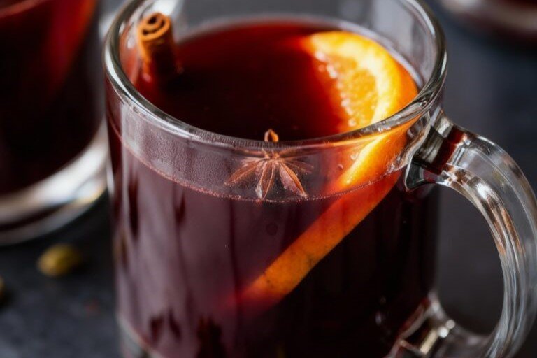 Holiday Crockpot Mulled Wine in Glass