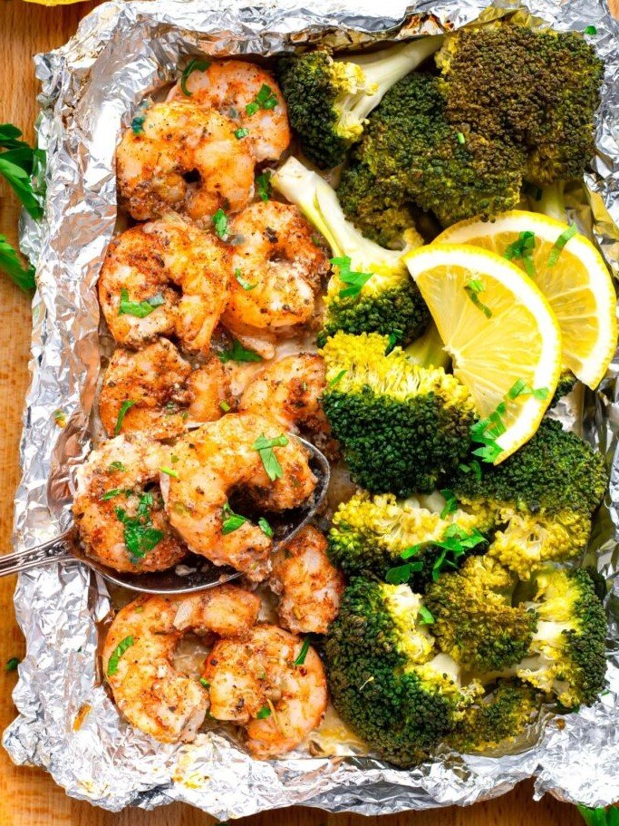 14. Baked Shrimp and Broccoli Foil Packs