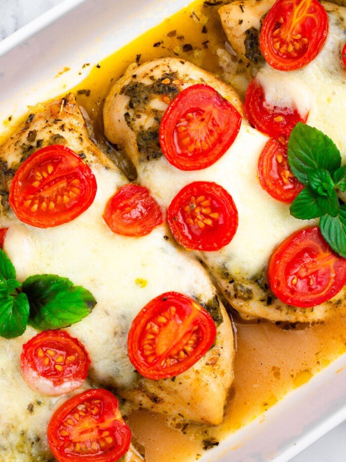 16. Baked Pesto Mozzarella Chicken