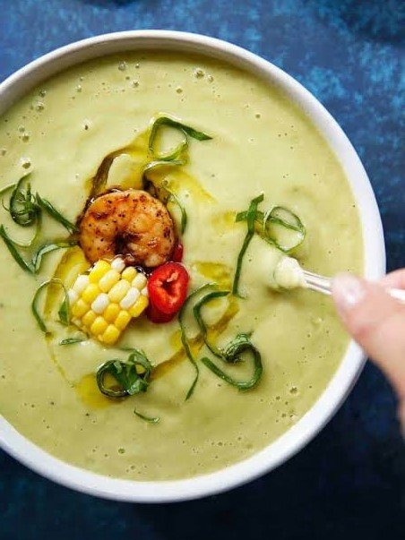 Gazpacho with Avocado and Herb Garnish