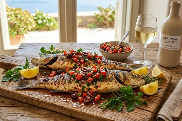 Grilled Branzino with Tomato-Olive Salsa