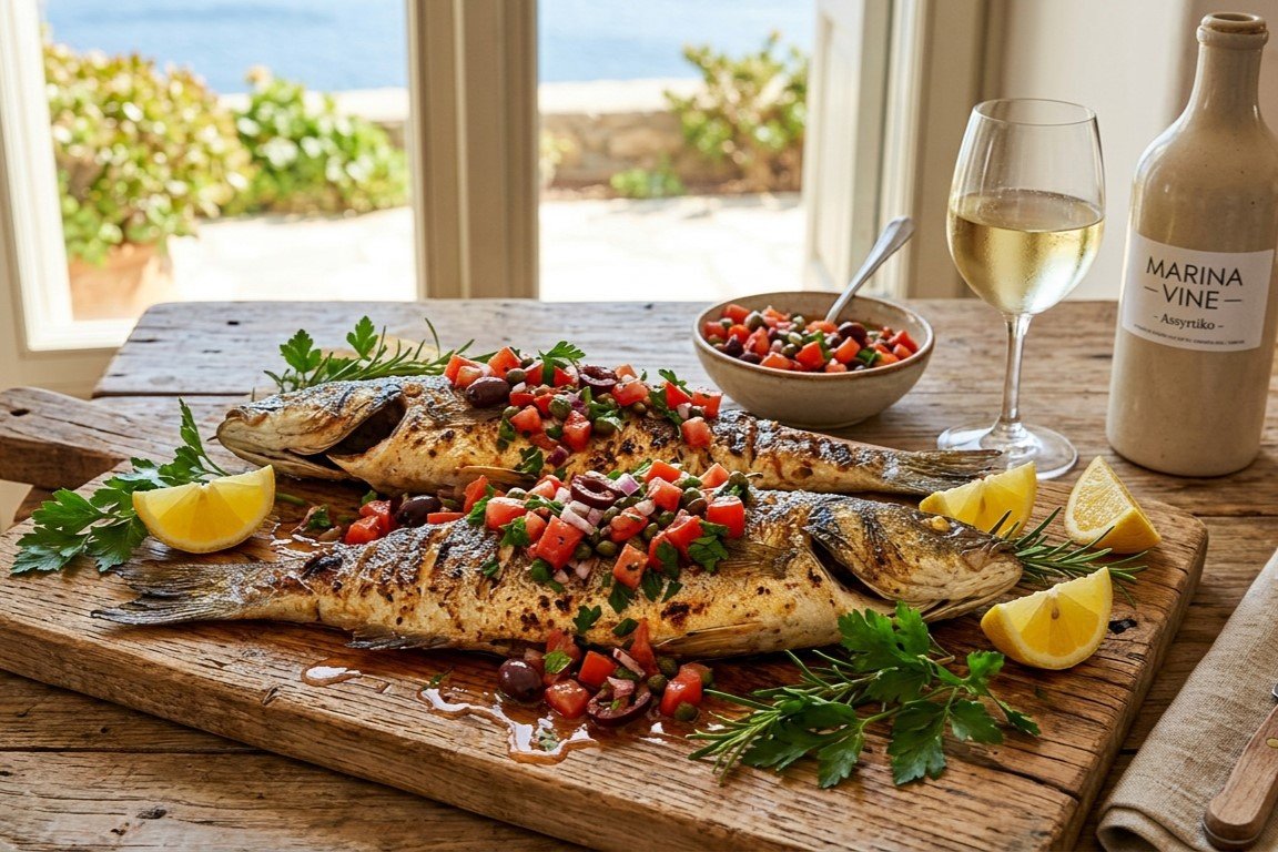 Grilled Branzino with Tomato-Olive Salsa