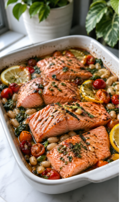5. Dump and Bake Salmon White Bean Tomato Dinner