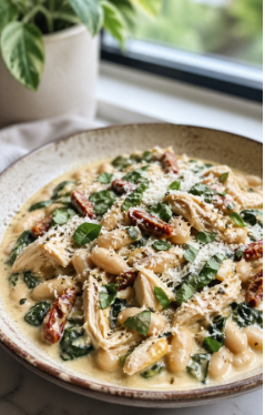 7. Creamy Slow Cooker Tuscan Chicken and White Beans