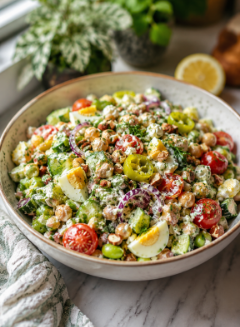 9. Chickpea Quinoa Salad with Creamy Lemon Feta Dressing