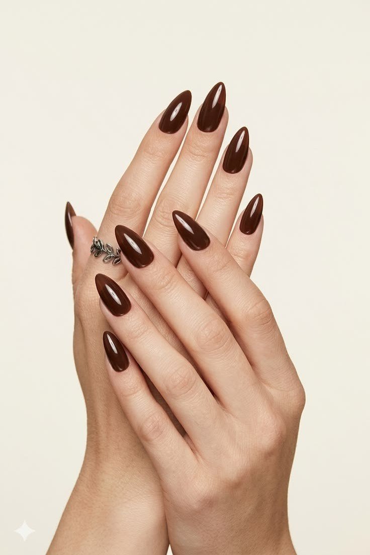 Dark chocolate almond nails, fall nail design for women over 60