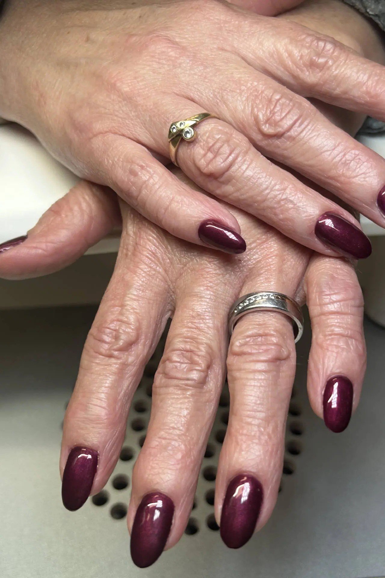 Deep Burgundy Almond Nails - winter nail trend for older women over 70