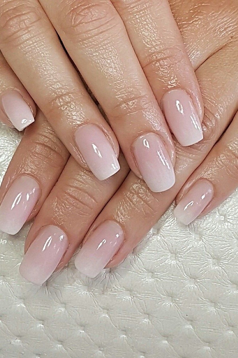 pink and white baby boomer ombre nails on medium square nails