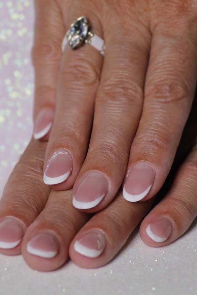 Classic White French Manicure on Soft Square Nails for women over 60