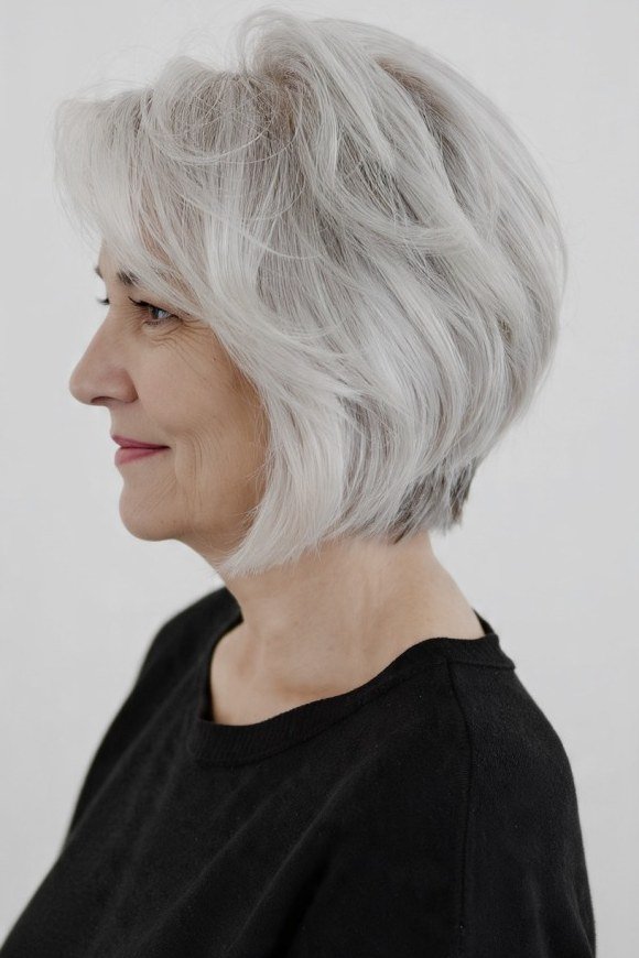 White Layered Bob With Blunt Ends for women over 60