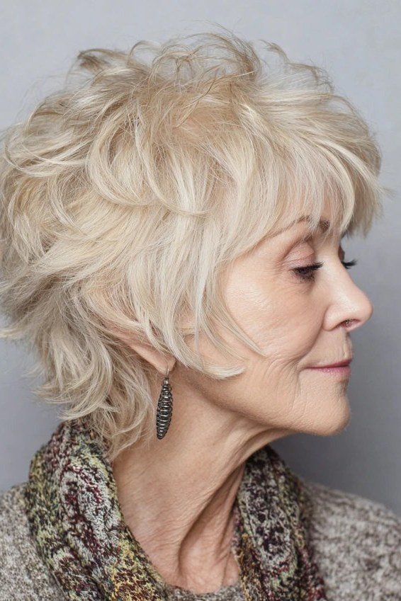 White Pixie with Glasses - hairstyle for women over 70