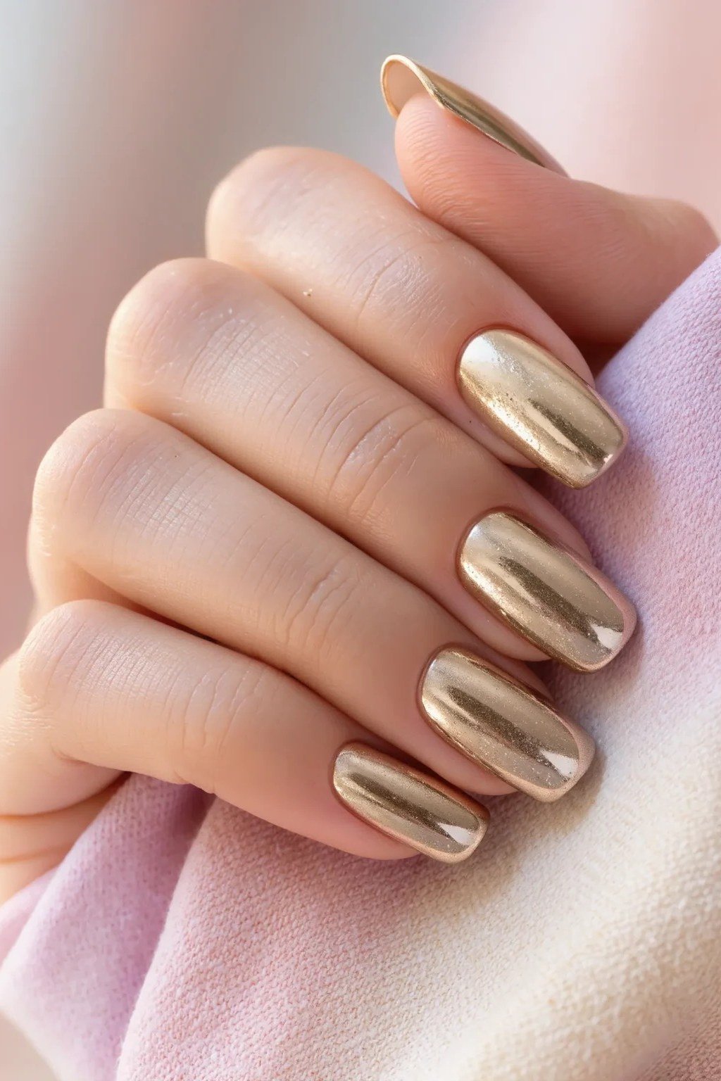 Full Gold Mirror Chrome with Stacked Rings - chrome nail designs for women over 60