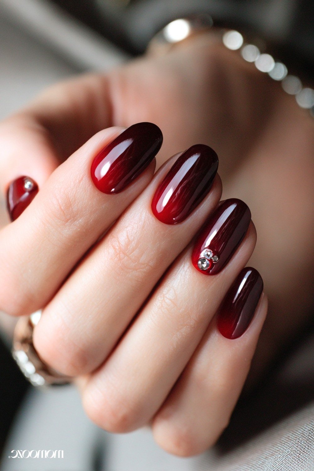 Glossy short burgundy square, burgundy fall nail idea for women over 60