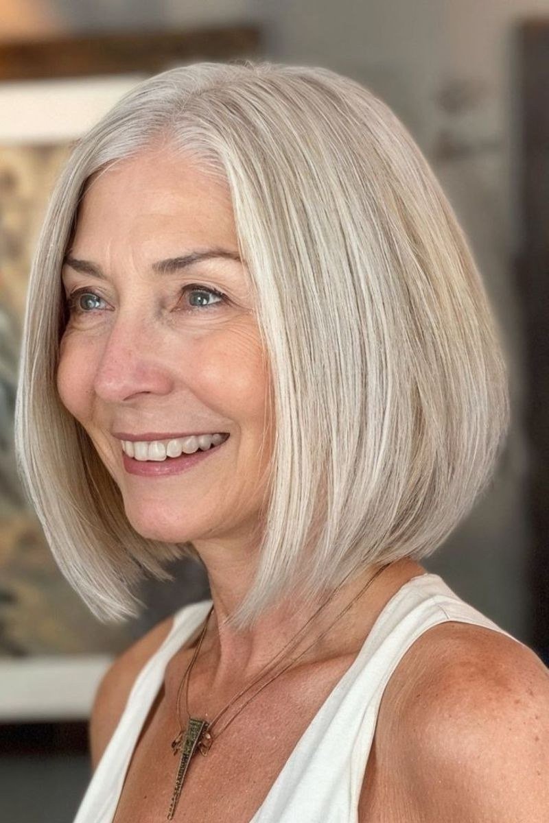 Platinum Straight Shoulder Bob - medium hairstyle for women over 60