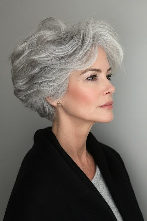Short Silver Bob - grey hairstyle for women over 60
