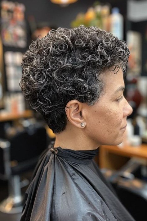 Short Dark Curly Crop - short curly hairstyle for women over 60