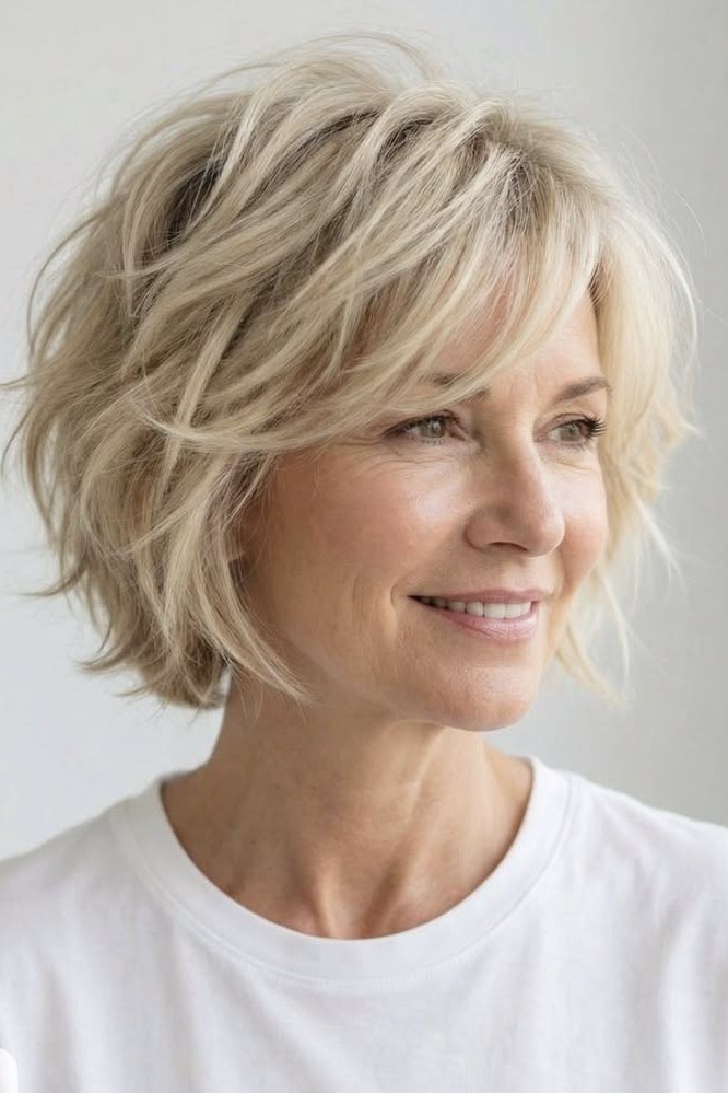 Blonde Shaggy Layered Bob for women over 70