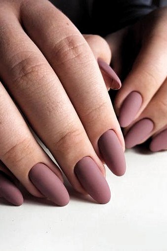 Matte Mauve Almond Nails, elegant mauve nail idea for women over 60