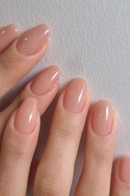 Soft Nude Beige Short Oval - elegant nude nail design for women over 60