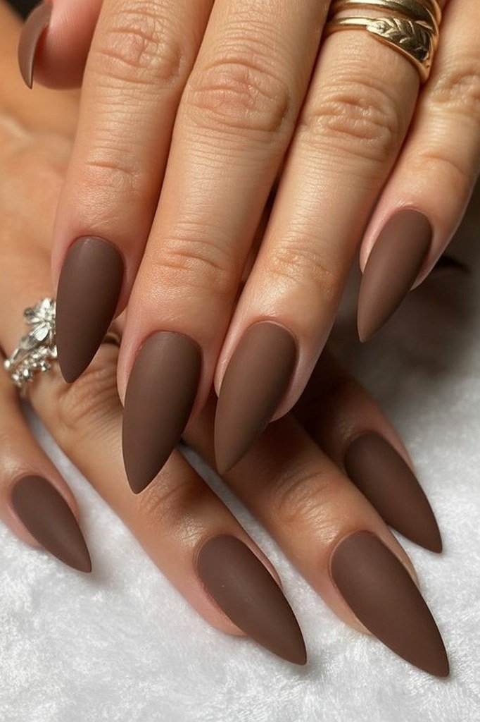 Matte Milk-Chocolate Almond Nails - brown nail idea for women over 50