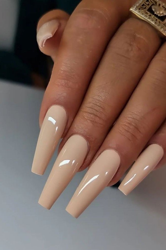 Warm Beige Square Nails - nude nail art idea for women over 40