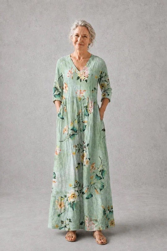 Mint Green Floral Maxi with Pockets summer outfit idea for women over 60