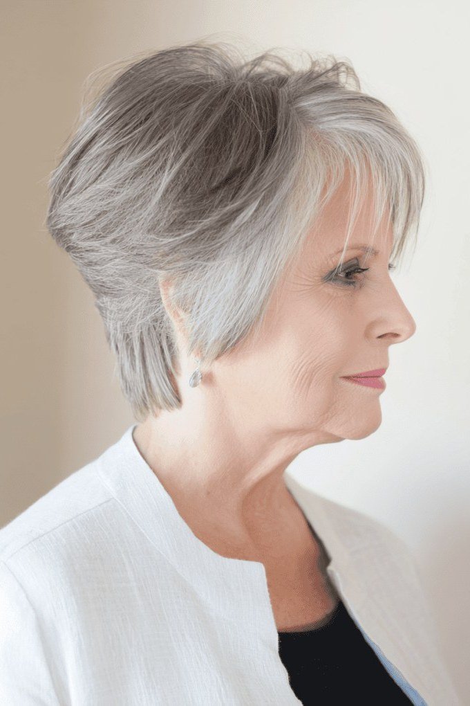Classic White Side-Profile Pixie - hairstyle for women over 70
