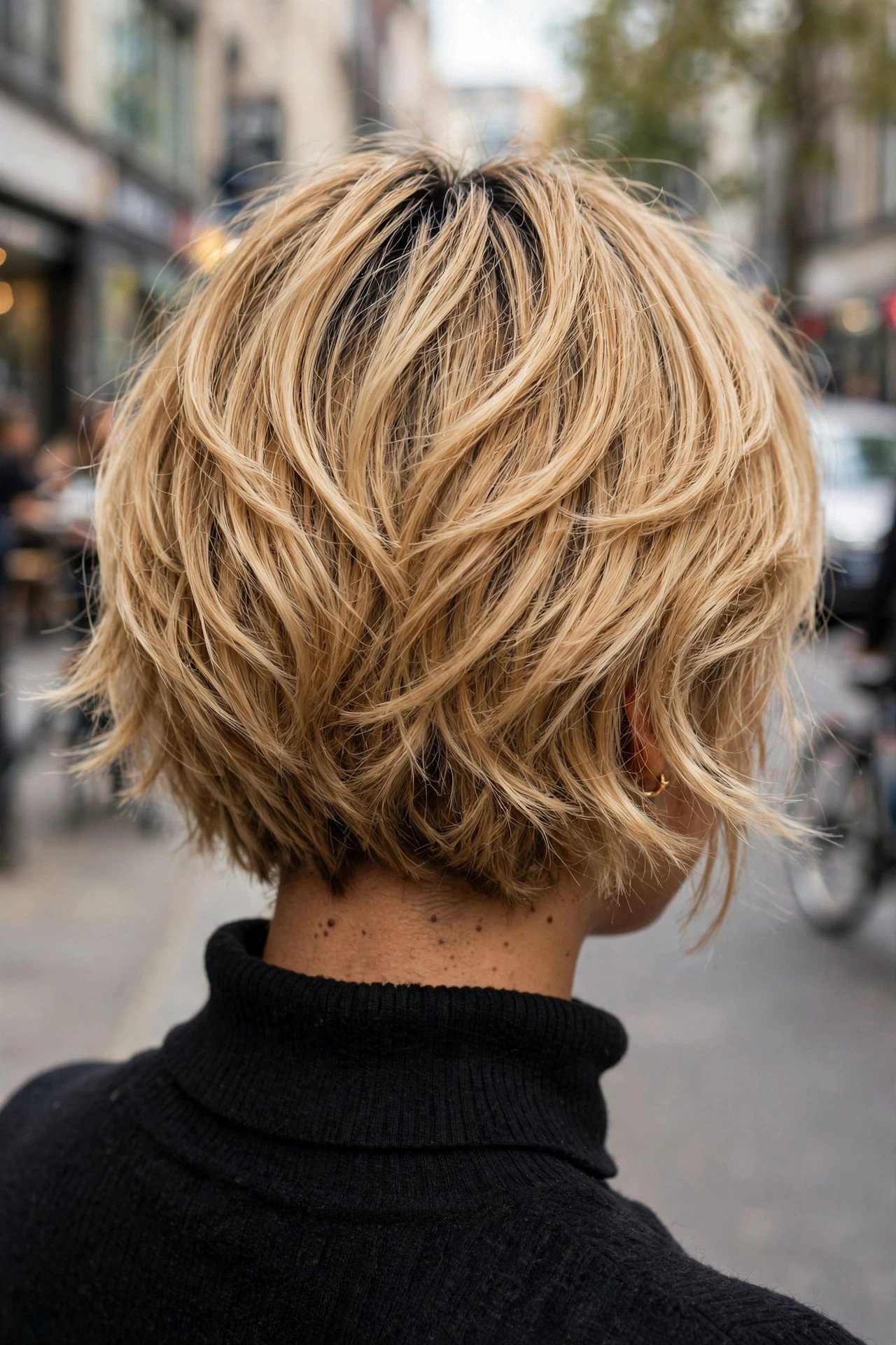 Honey blonde layered shaggy bob