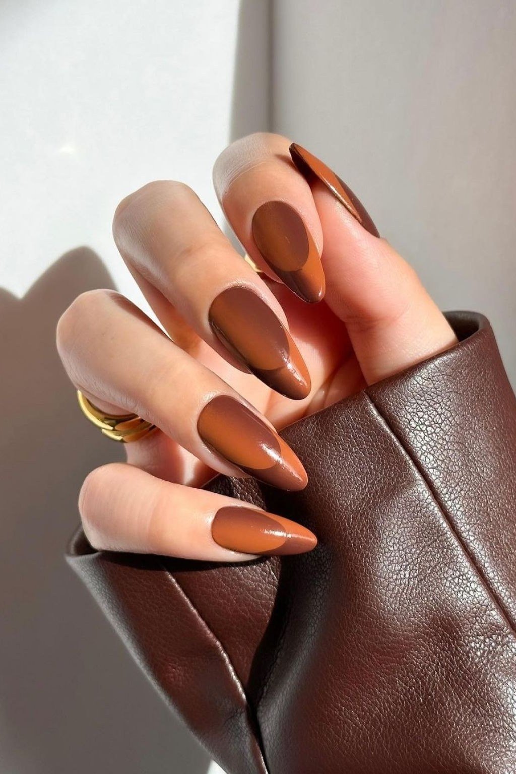 Deep Chocolate Brown Almond Nails, chocolate brown fall nail design for women over 60