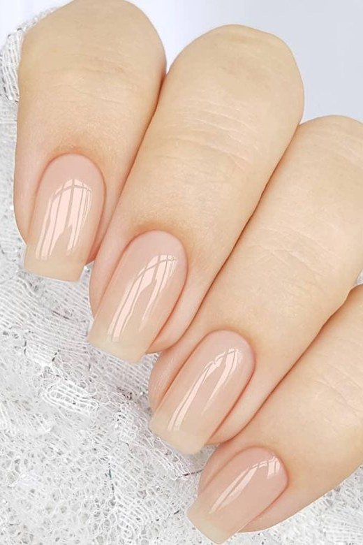 Milky Nude Short Square on White Lace - elegant nude nail design for women over 60