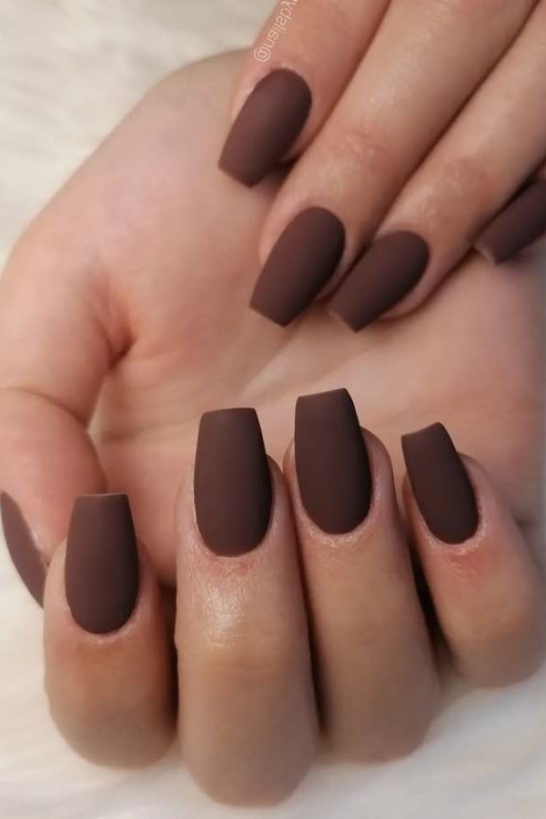 Matte Espresso Short Square Nails - brown nail idea for women over 50