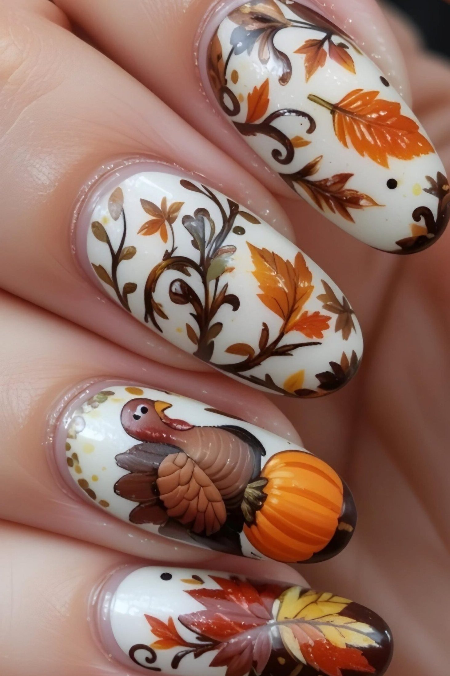 4. Thanksgiving Turkey Nail Art - Thanksgiving nail art idea for women over 50