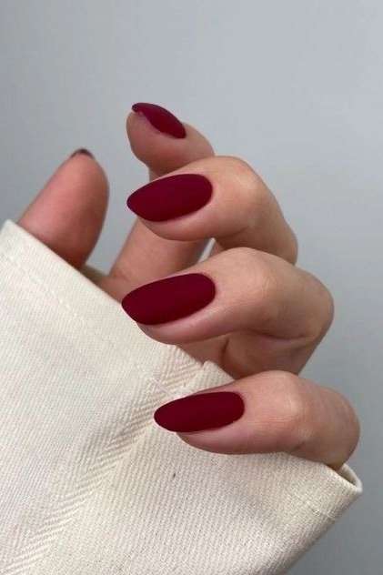 Glossy short burgundy square, burgundy fall nail idea for women over 60