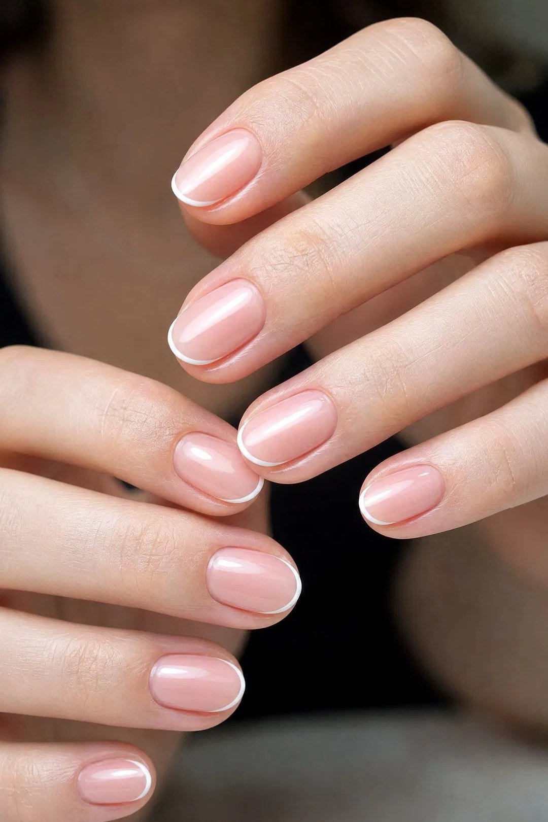 Twin-Hand Soft Pink - micro french manicure with ultra-thin tip line, elegant nail design for women over 50