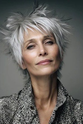 Sky-High Spiky Grey Pixie - bold edgy pixie haircut for women over 50