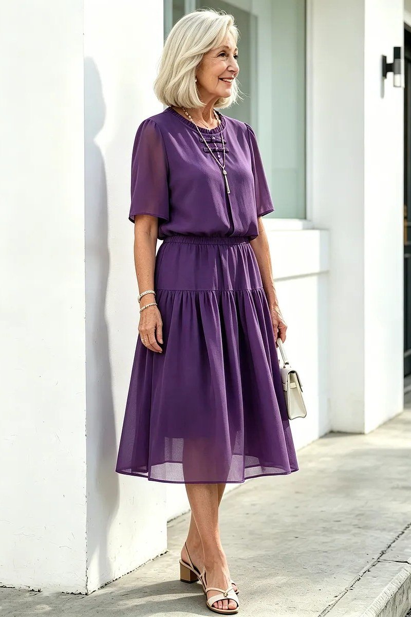 Breezy summer dress for women over 60: green floral midi