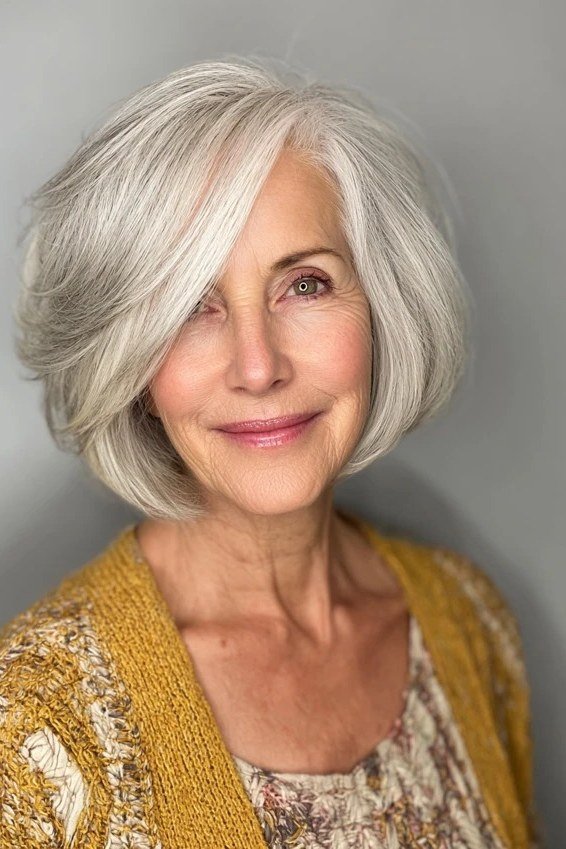 Silver Layered Bob With Rounded Shape for women over 60