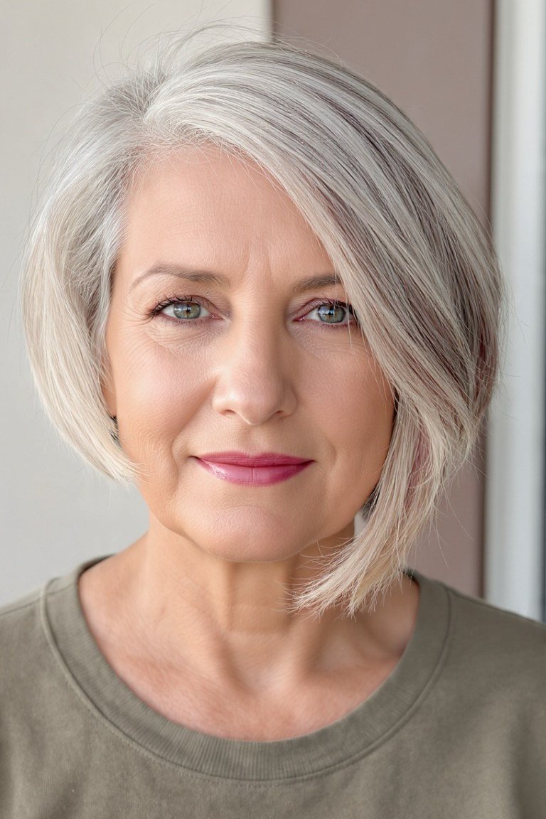 20. Silver Chin-Length Bob - wash and wear hairstyle for older women