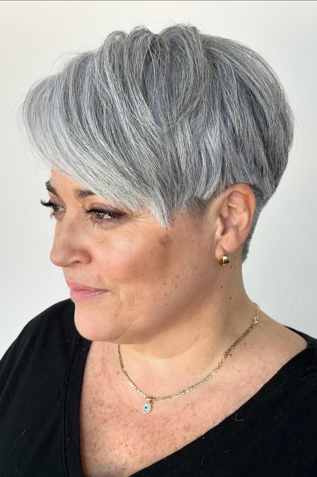 Slate gray pixie haircut for women over 50
