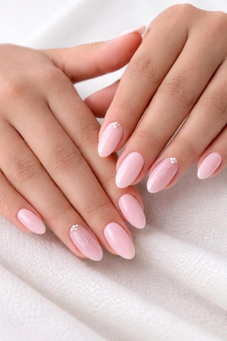 Pale pink oval manicure, clean minimal nails