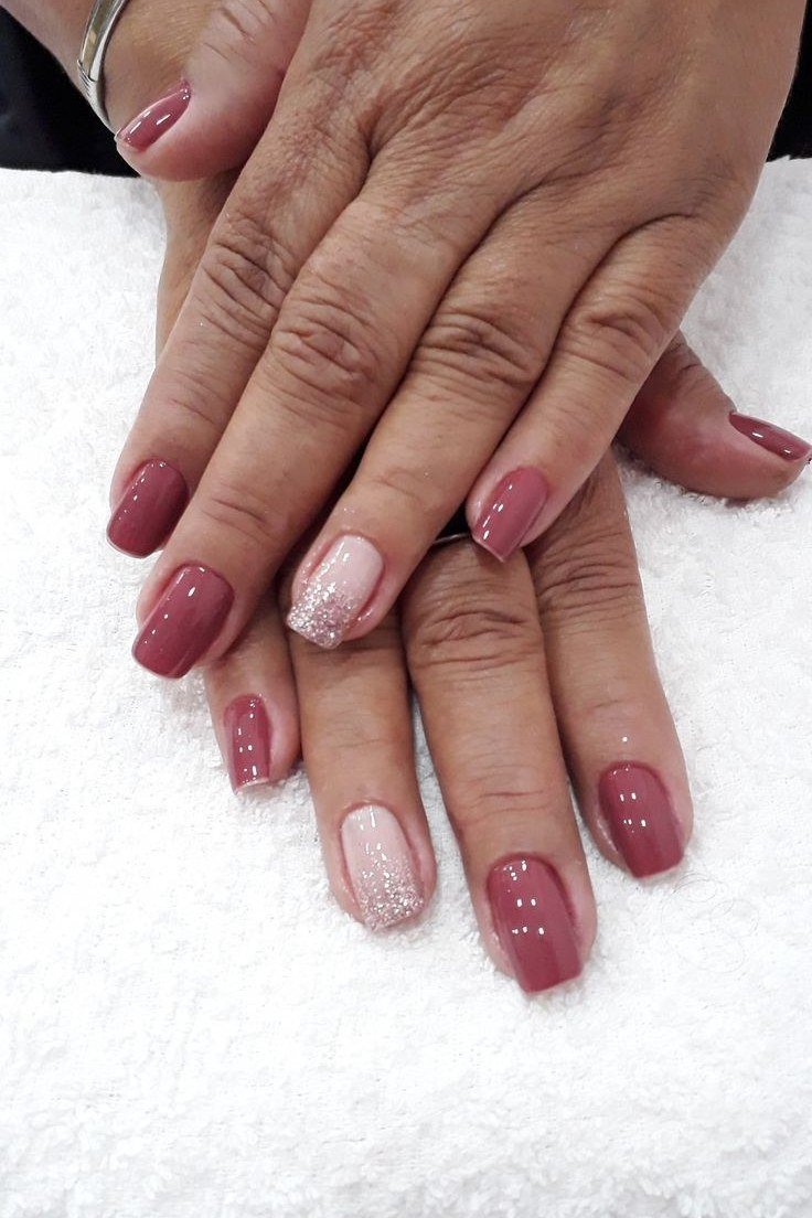 Dusty Rose Nails with Glitter for women over 60