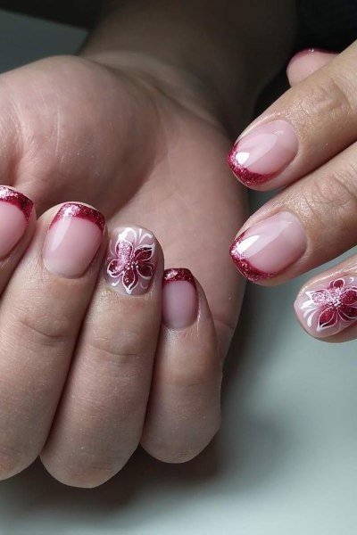 Burgundy French Tips with Lace for women over 60