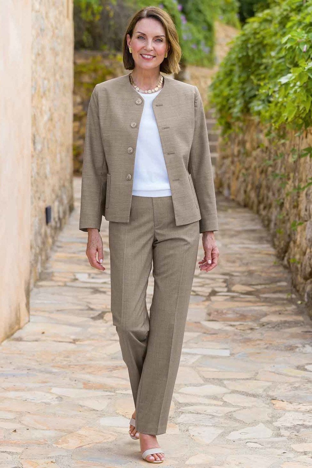 Taupe suit for women over 70