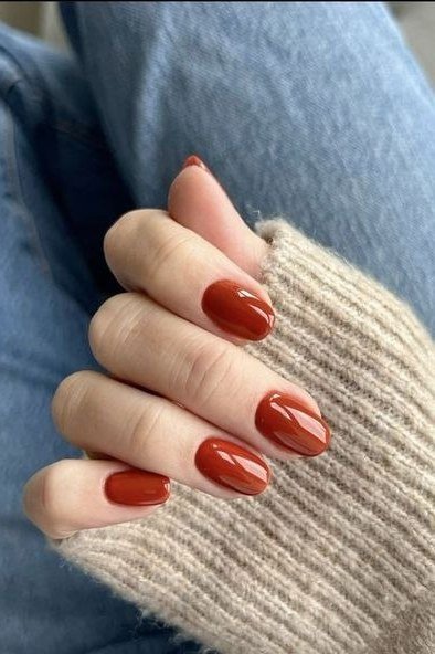 Rust red short nails, fall nail design for women over 60