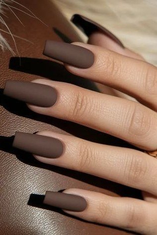 Matte Espresso Coffin Nails - brown nail idea for women over 50