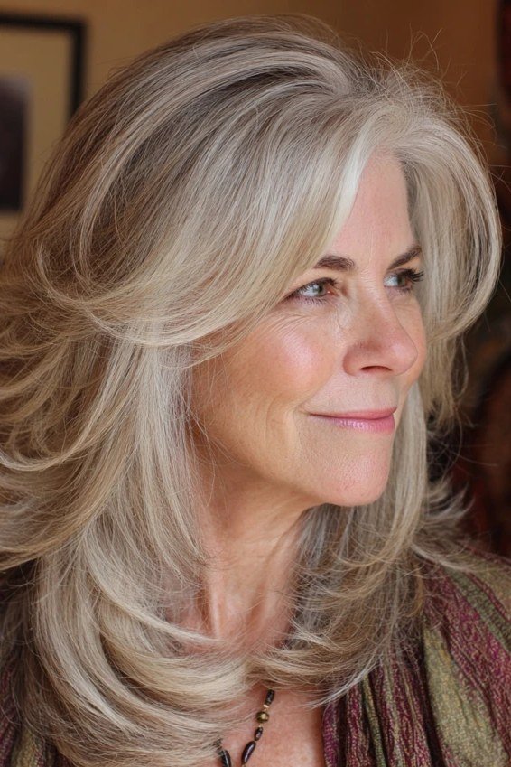 Side-View Silver-Blonde Butterfly Layers - butterfly cut hairstyle for women over 60