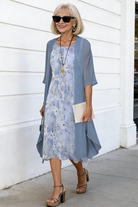 Breezy summer dress for women over 60: bold orange floral knee dress